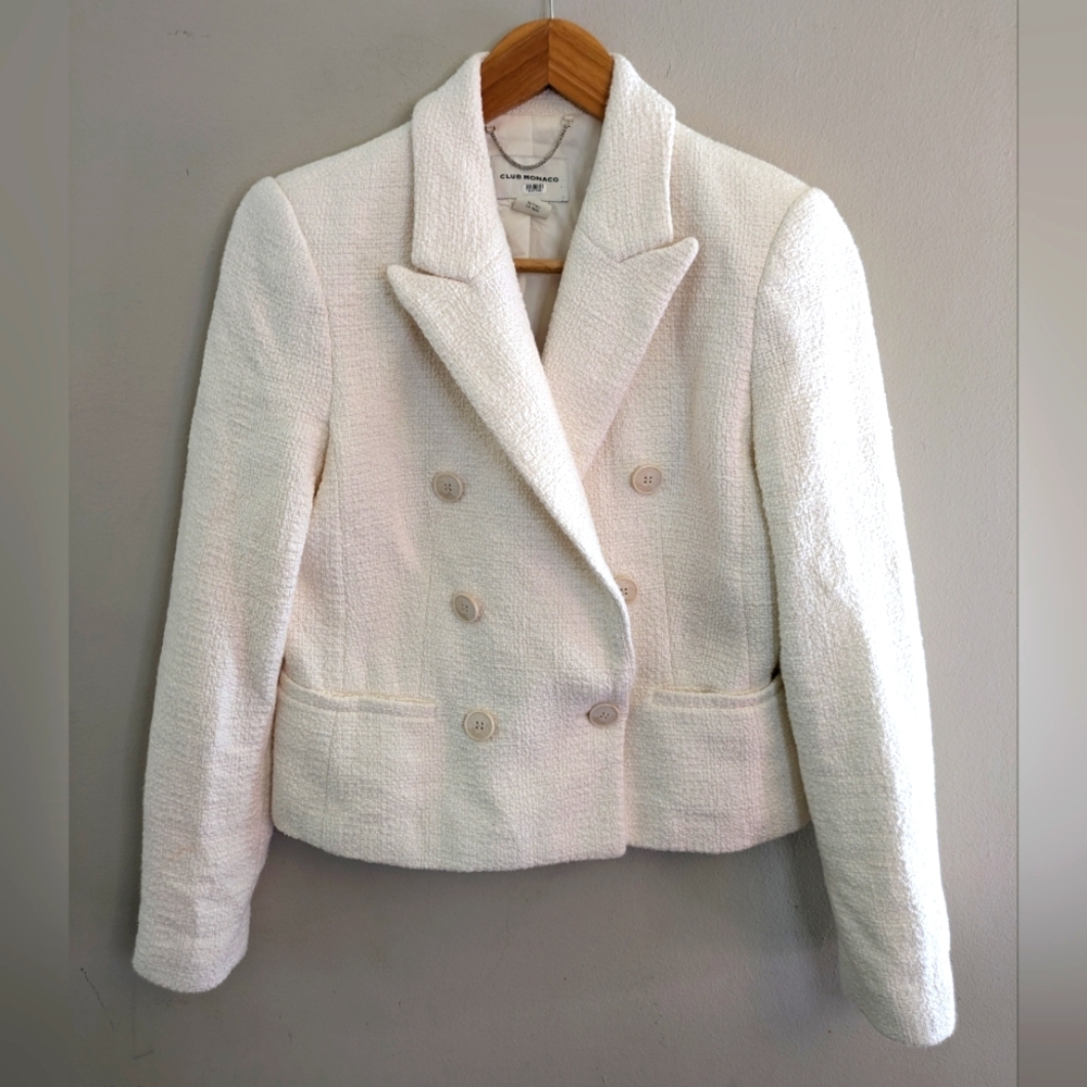 Club Monaco White Tweed Blazer Jacket Size 2